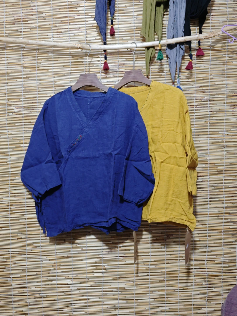 禅意风刺绣茶服斜襟设计国风禅修服舒适亚麻上衣