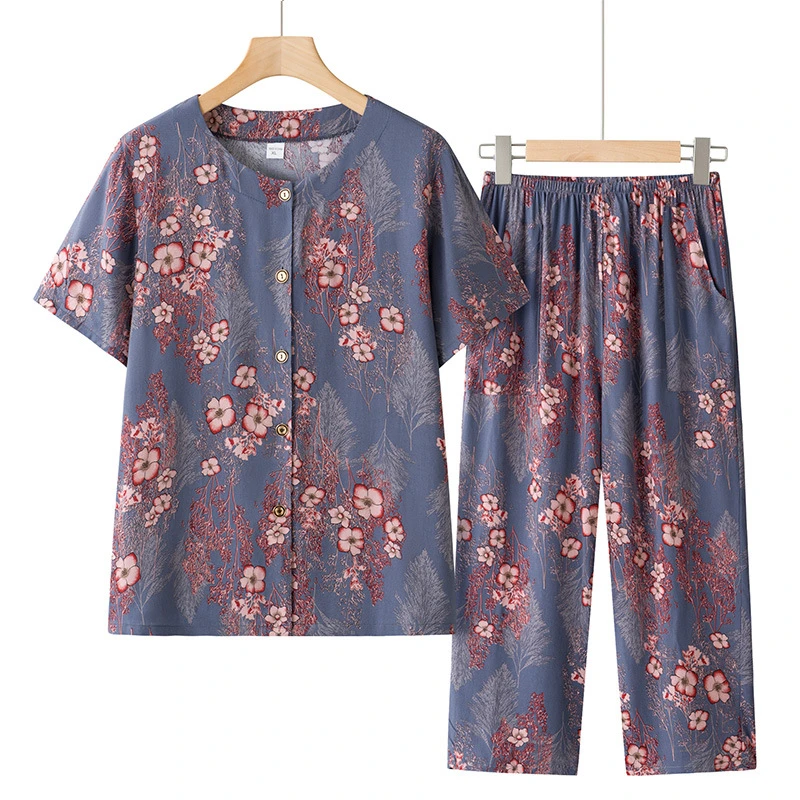 奶奶夏装短袖套装女中老年人衬衫妈妈夏季两件套休闲老人太太衣服
