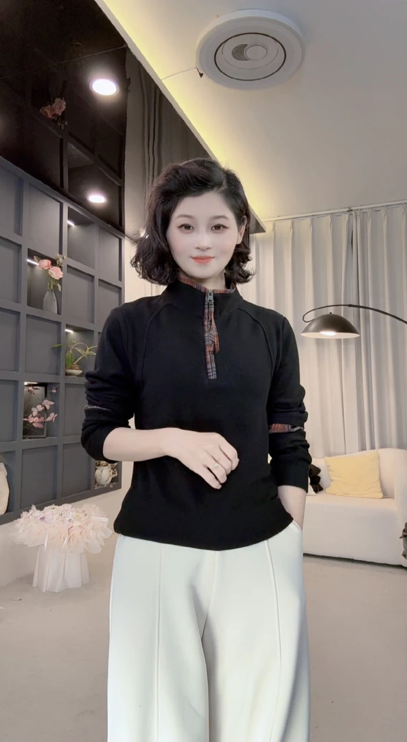 2025秋冬新时尚打底衫女洋气显瘦百搭内搭加绒保暖上衣拼接5712