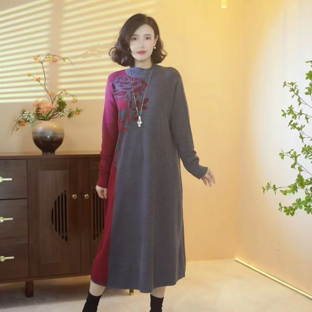 【X069】2025新款时尚百搭宽松显瘦羊绒连衣裙