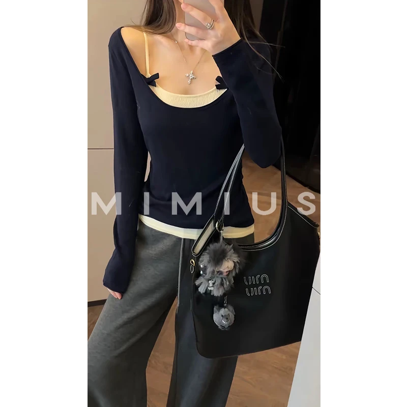 【mimius】P 纯欲感气质罩衫+蝴蝶结背心套装/不含胸垫 WG09154