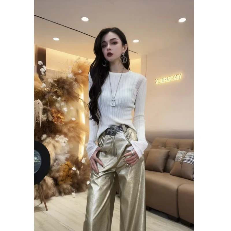 【YING FASHION】莹老板-时尚气质百搭拼纱毛衣 90970304 445