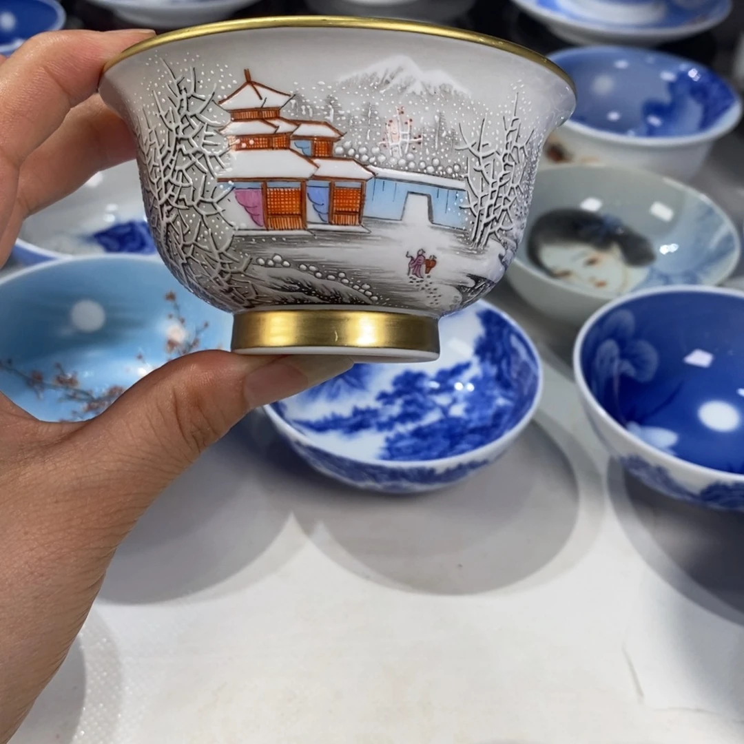 粉彩雪景主人杯杯