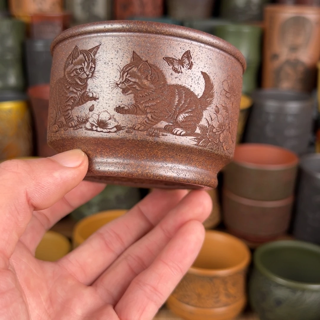 紫砂茶杯宜兴原矿紫砂杯