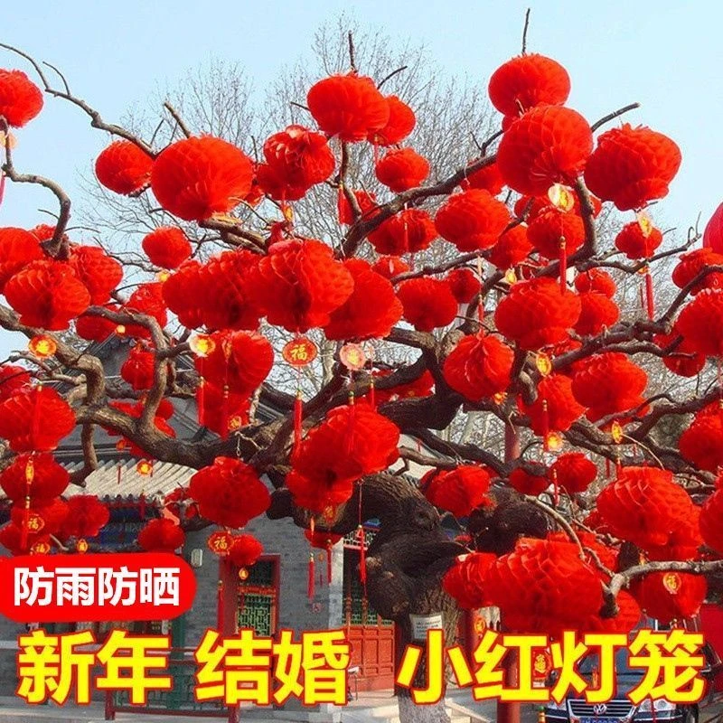小灯笼挂饰结婚用品新年大红灯笼婚庆开业节日春节防水纸灯笼yw