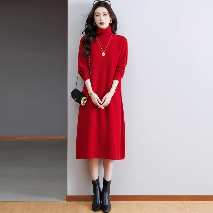 2025年新款秋冬毛秋冬针织显瘦气质时尚长袖中长款毛衣裙新款女装