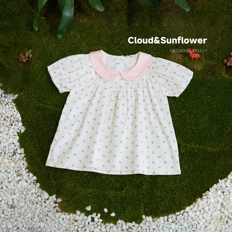 【云朵小葵】女童夏季薄款透气满印碎花翻领百搭休闲娃娃衫252578