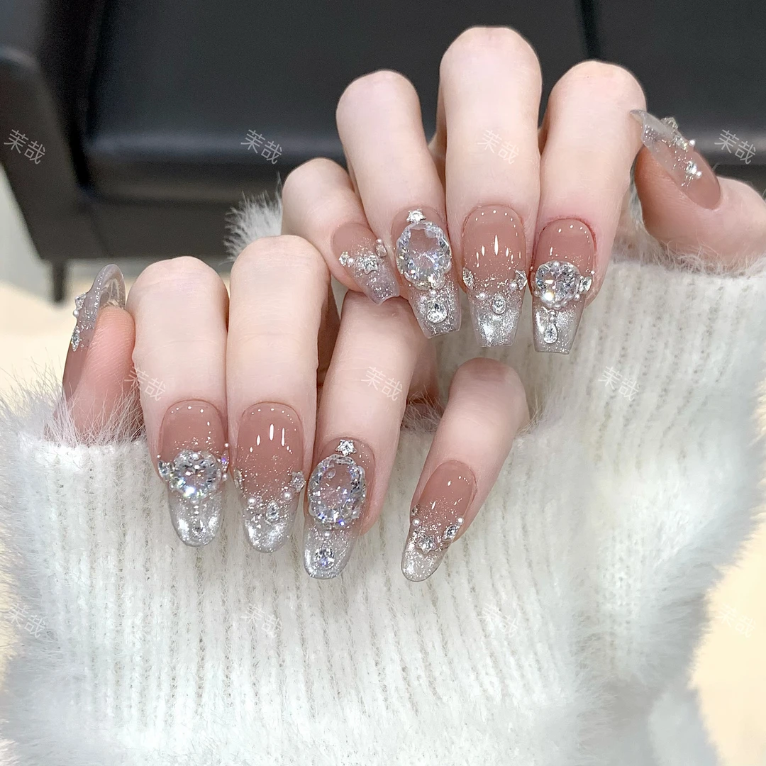 茉哉现货【碎钻银河】纯手工定制美甲拆卸穿戴甲A4341