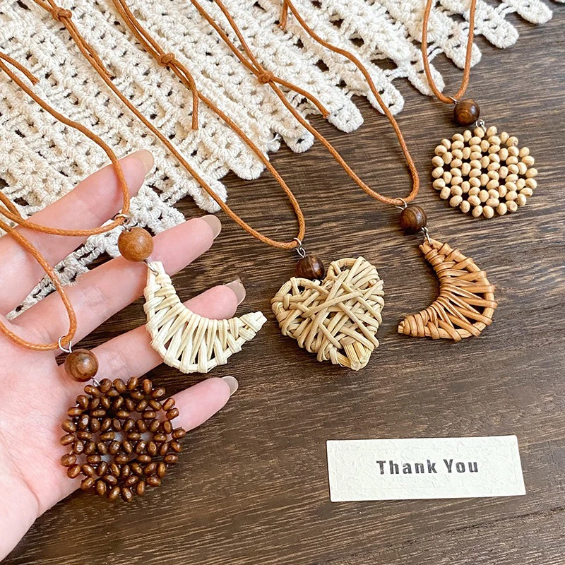 非金属布艺吊坠 波西米亚民族风编织项链女小众独特长款海边配饰