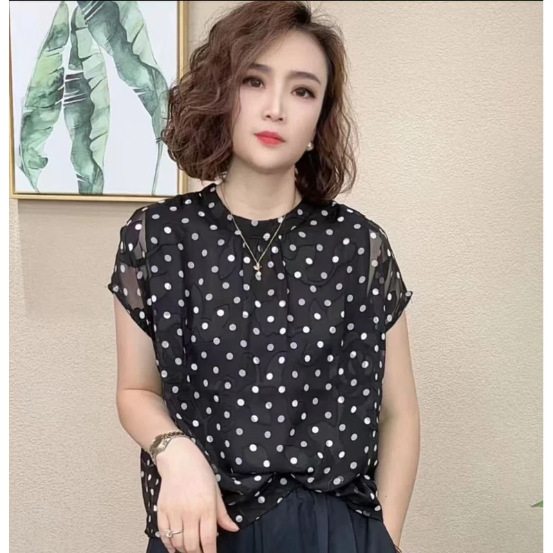 2025洋气百搭减龄圆点减龄显瘦女T恤新款短袖上衣#360025