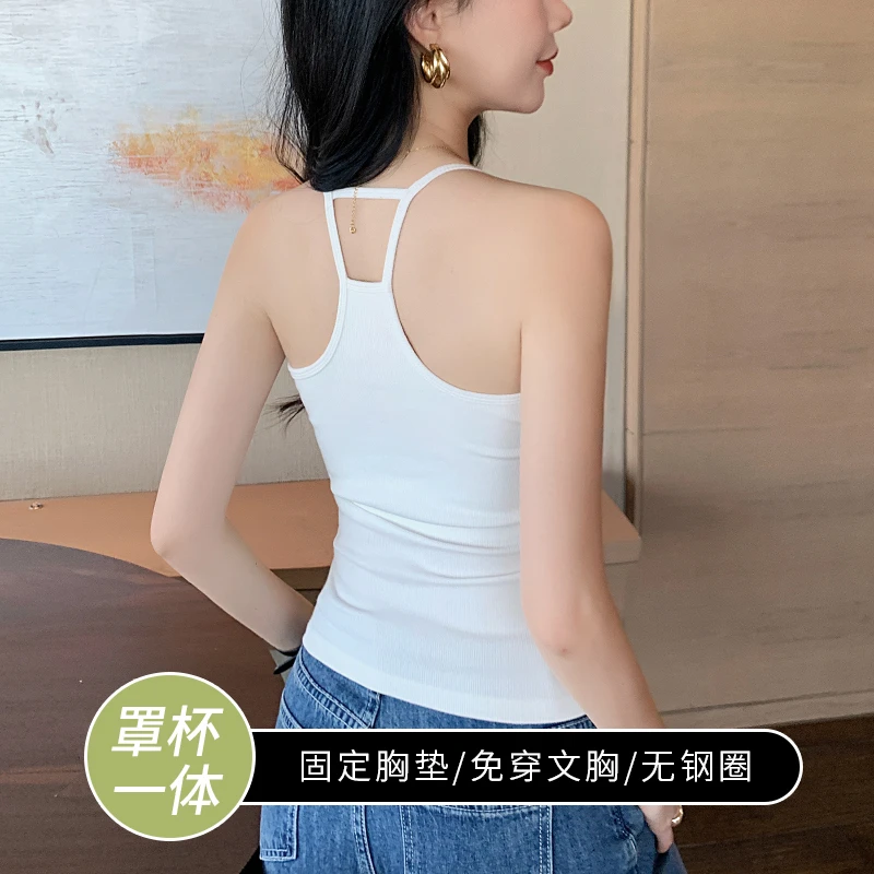 复古工字美背吊带背心女2025新款外穿带胸垫运动打底白色内搭上衣