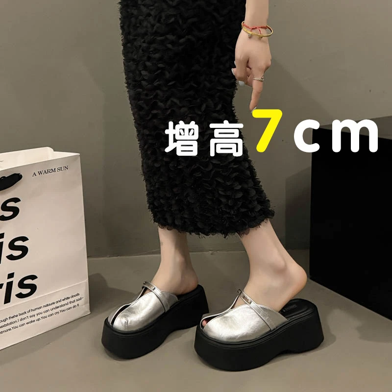 7cm增高设计款！包头半拖鞋外穿2025新款时尚百搭一脚蹬懒人凉鞋