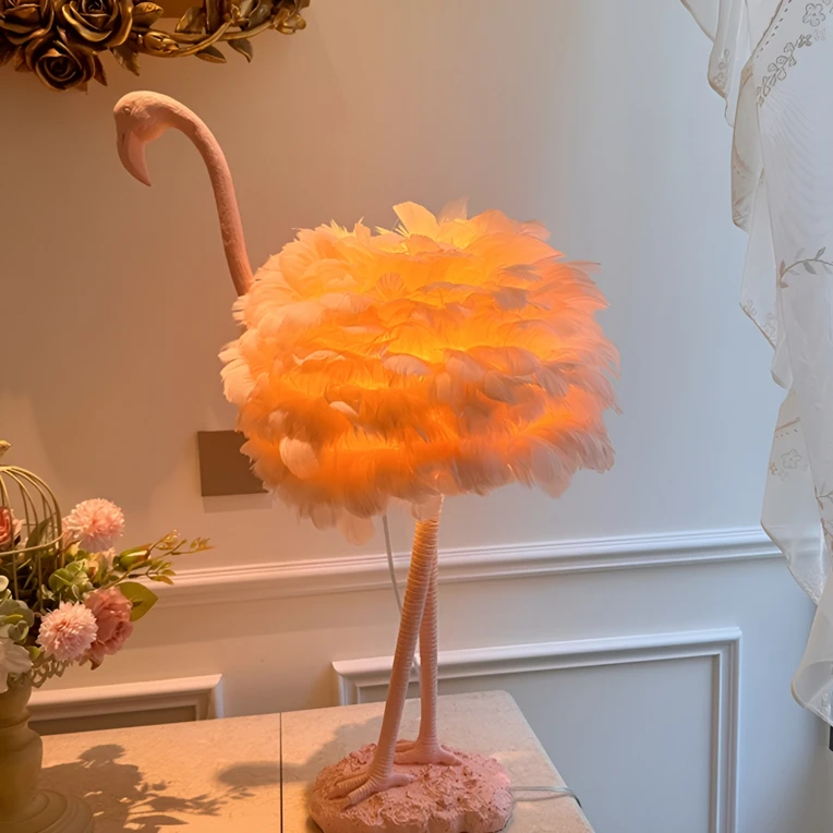 氛围感创意火烈鸟羽毛台灯客厅书房吉祥礼物