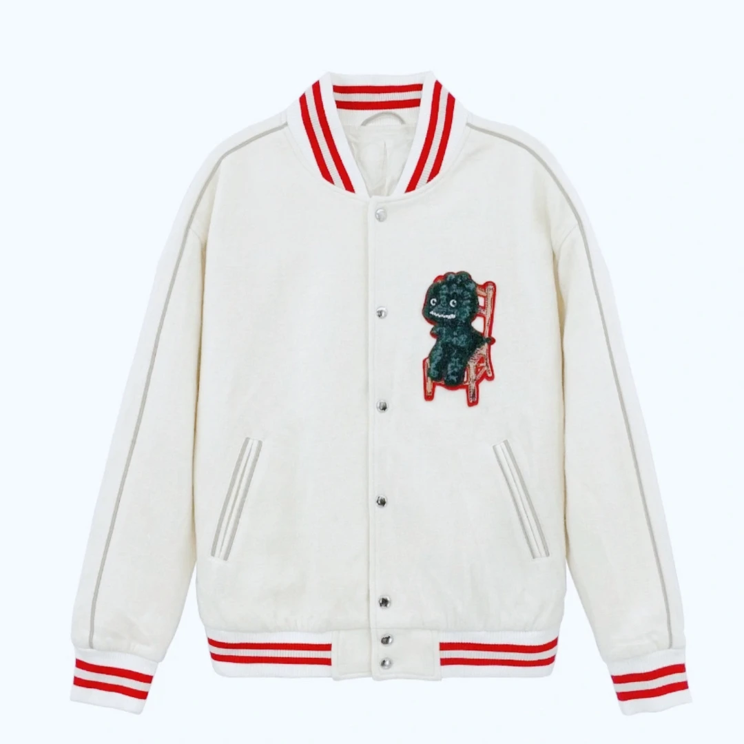 未使用 DIOR/迪奥 XL码/龙年限定 刺绣Logo羊毛棒球服夹克 米白色