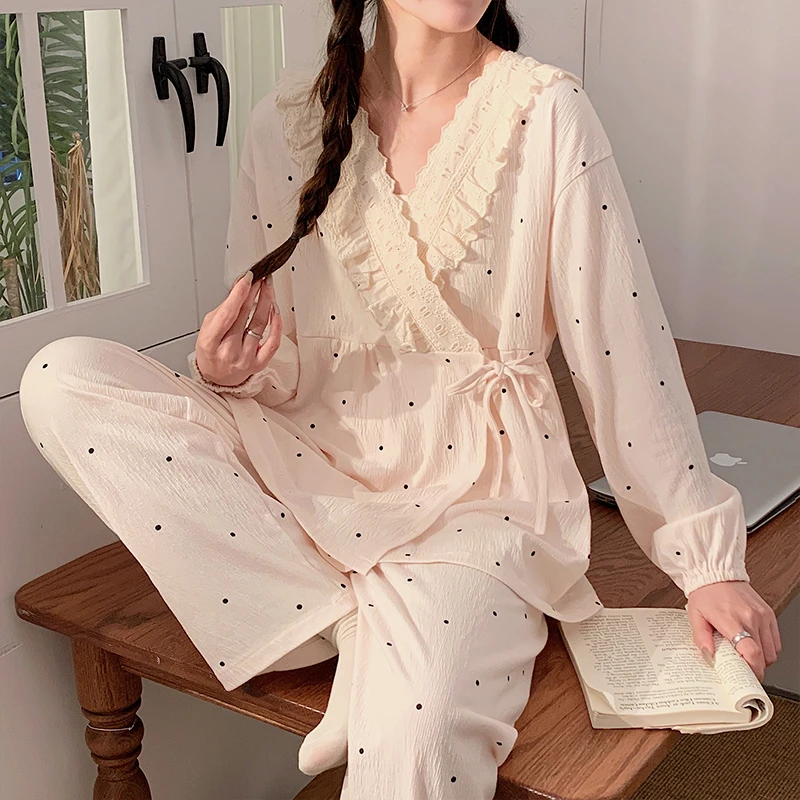 【和服棉皱-春夏薄款】月子服产后孕妇哺乳衣睡衣产妇家居服哺乳衣