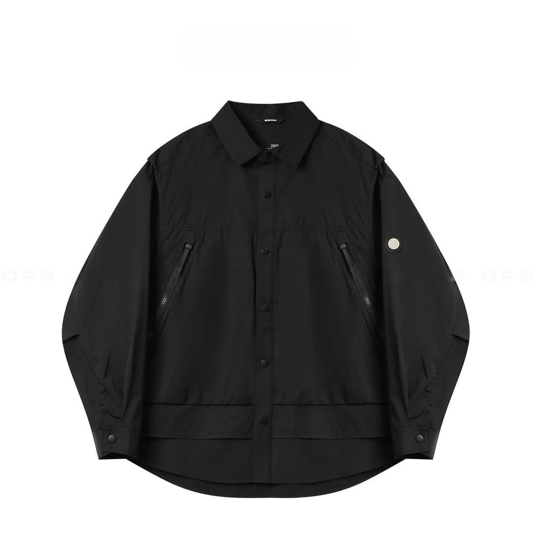 2025秋季新款宽松潮牌痞帅假两件设计休闲夹克男装时尚百搭外套男