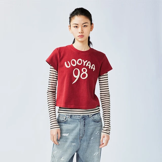 UOOYAA/乌丫2025春季新款「New Vintage」复古学院叠穿T恤 4144