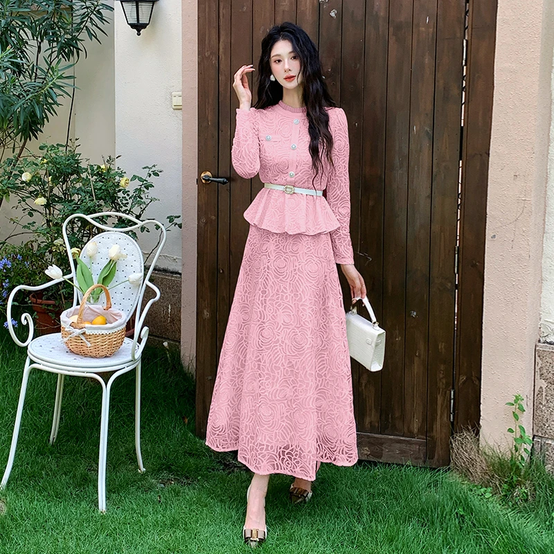 2025十三行品质 新款小香风收腰显瘦两件套水溶蕾丝连衣裙配腰带