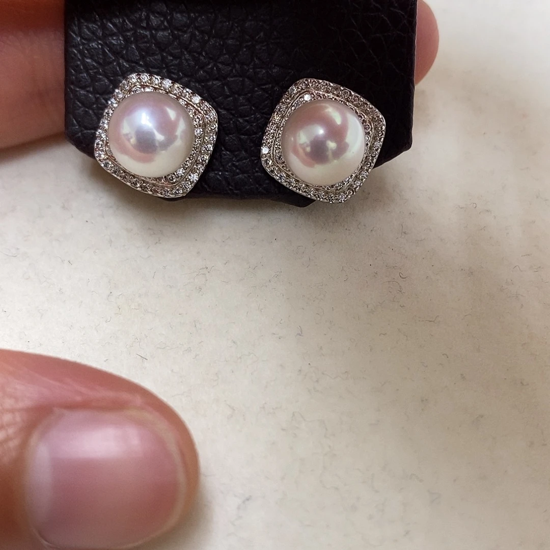 淡水珍珠银S925镶嵌耳饰