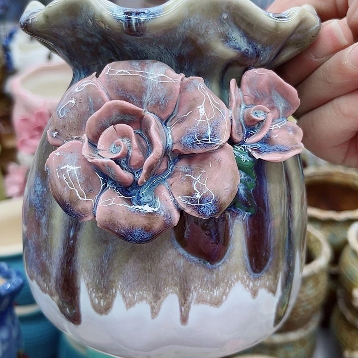 多肉绿植陶瓷花盆9.9包邮，有孔