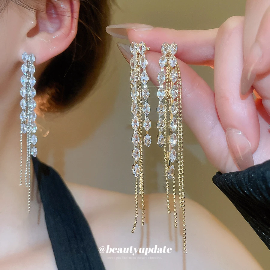 铜合金耳饰 流苏长款耳环女设计感小众轻奢高级感耳钉时尚耳饰品