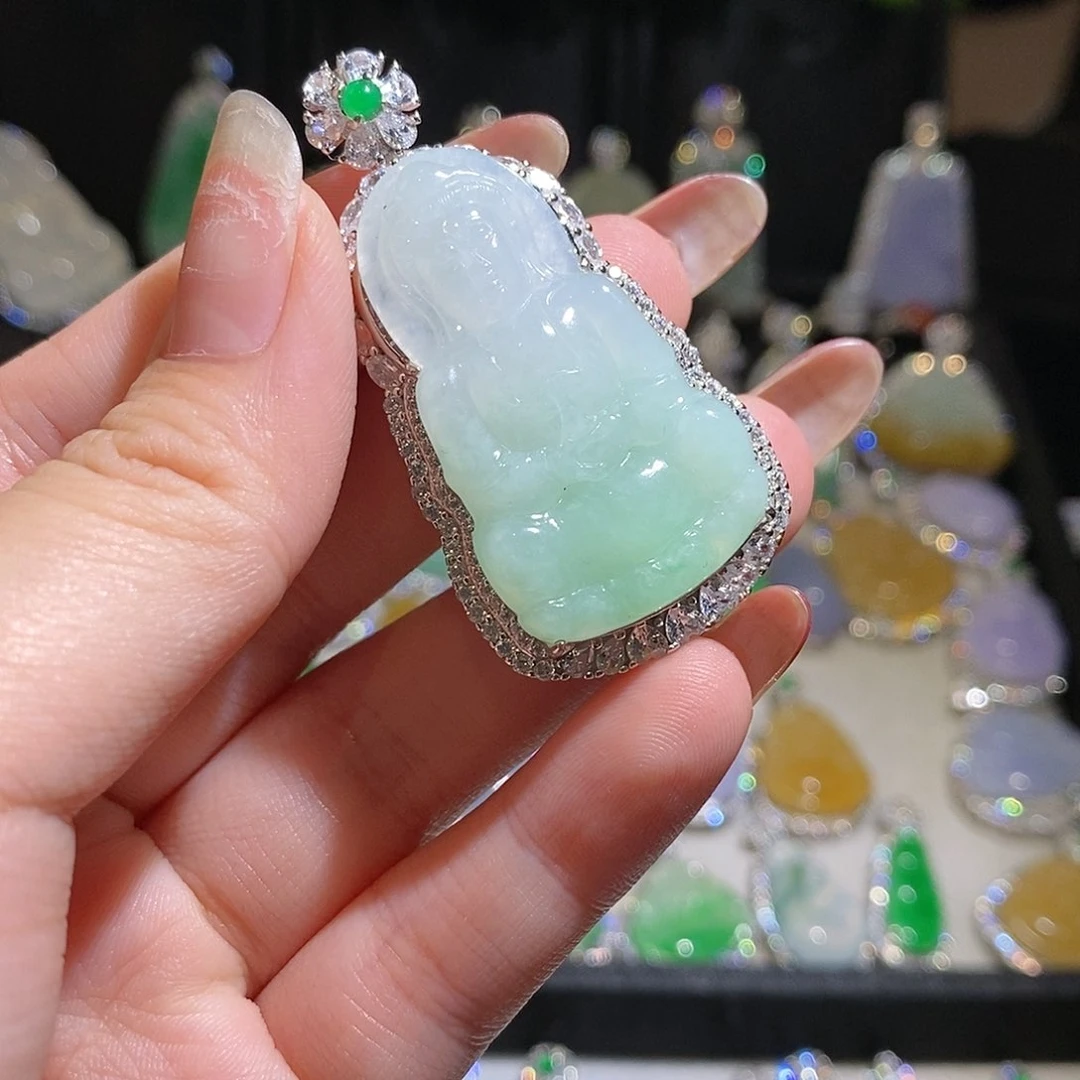 翡翠银S925镶嵌颈饰天然翡翠