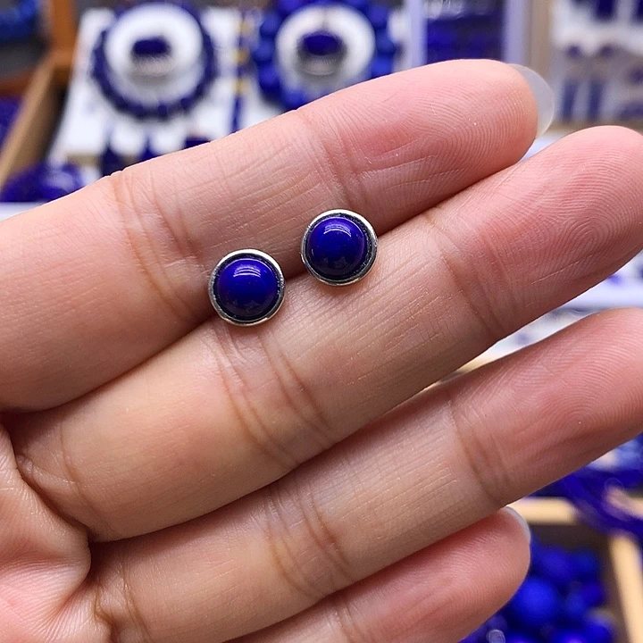 青金石银S925镶嵌耳钉