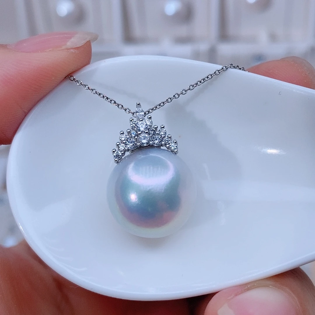 项链银S925镶嵌淡水珍珠紫*合