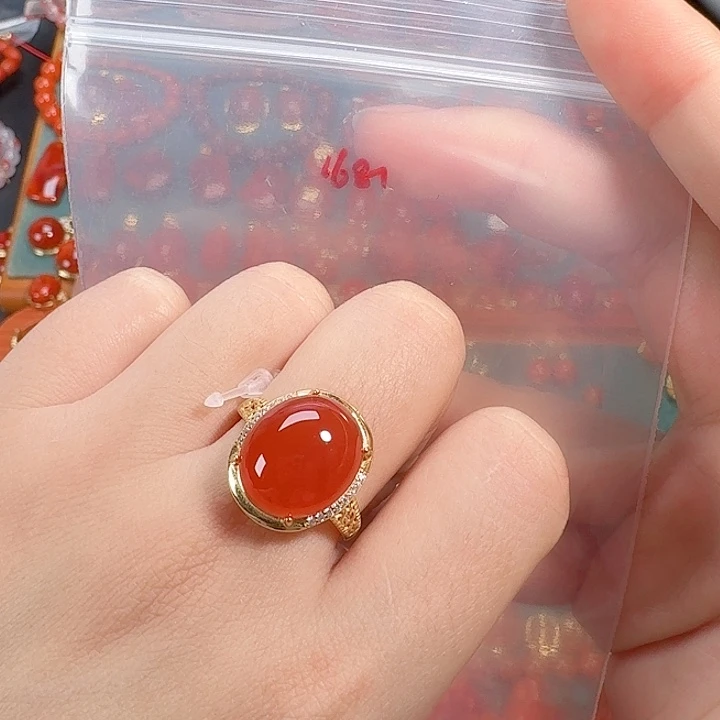 南红玛瑙银S925镶嵌戒指