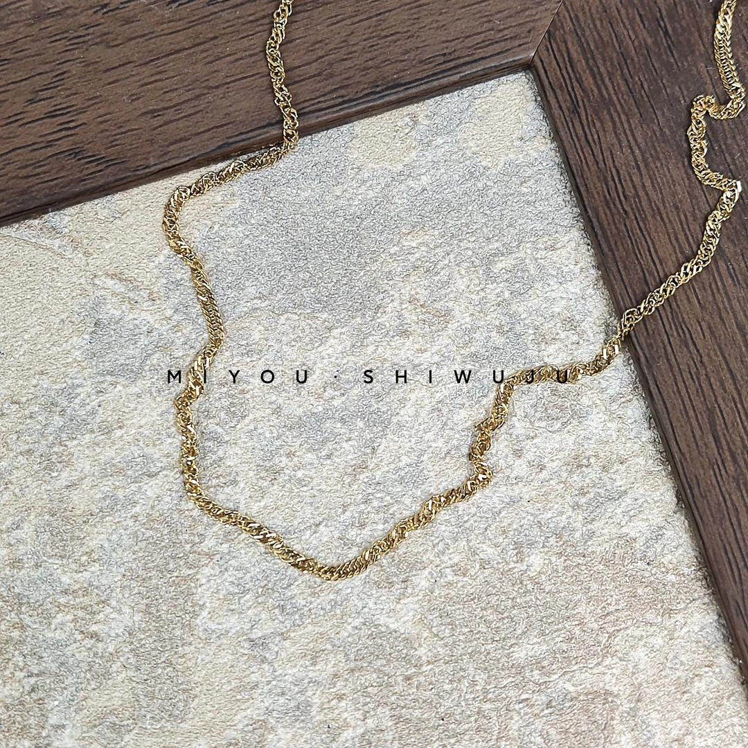 钛钢项链 金色水波纹项链时尚气质百搭复古简约