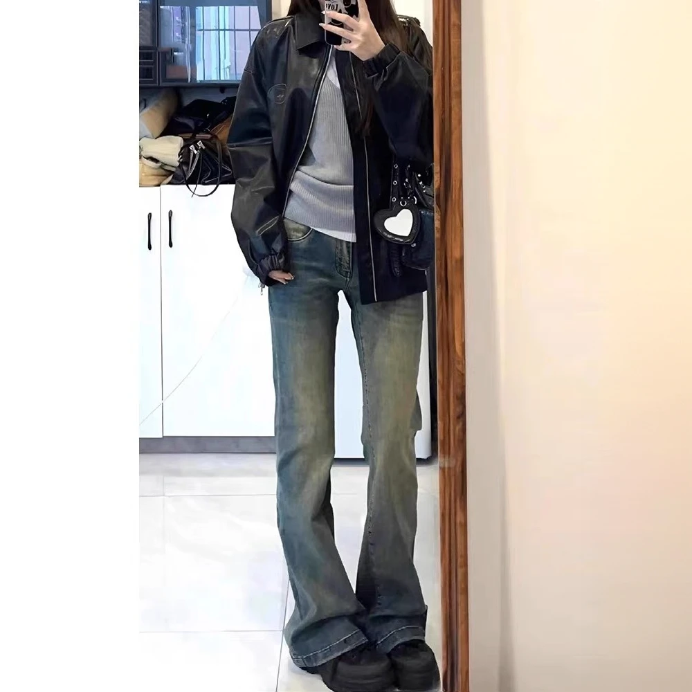 美式复古微喇叭牛仔裤女2025春季新款高腰显瘦百搭弹力修身马蹄裤