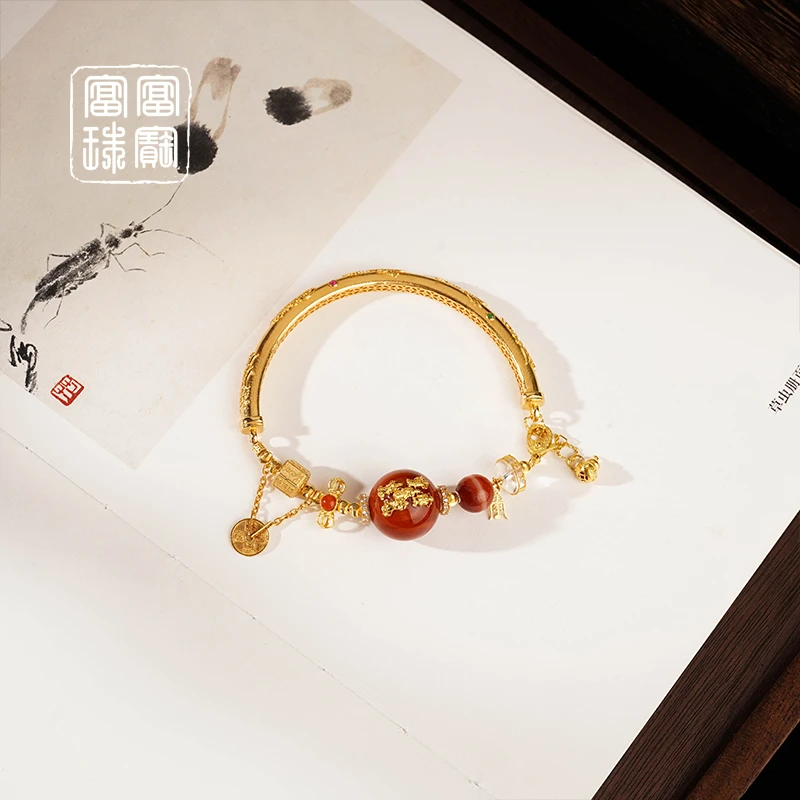 【红远黛】必拍款 南红18k金时尚手镯（天然珠宝多样性发）