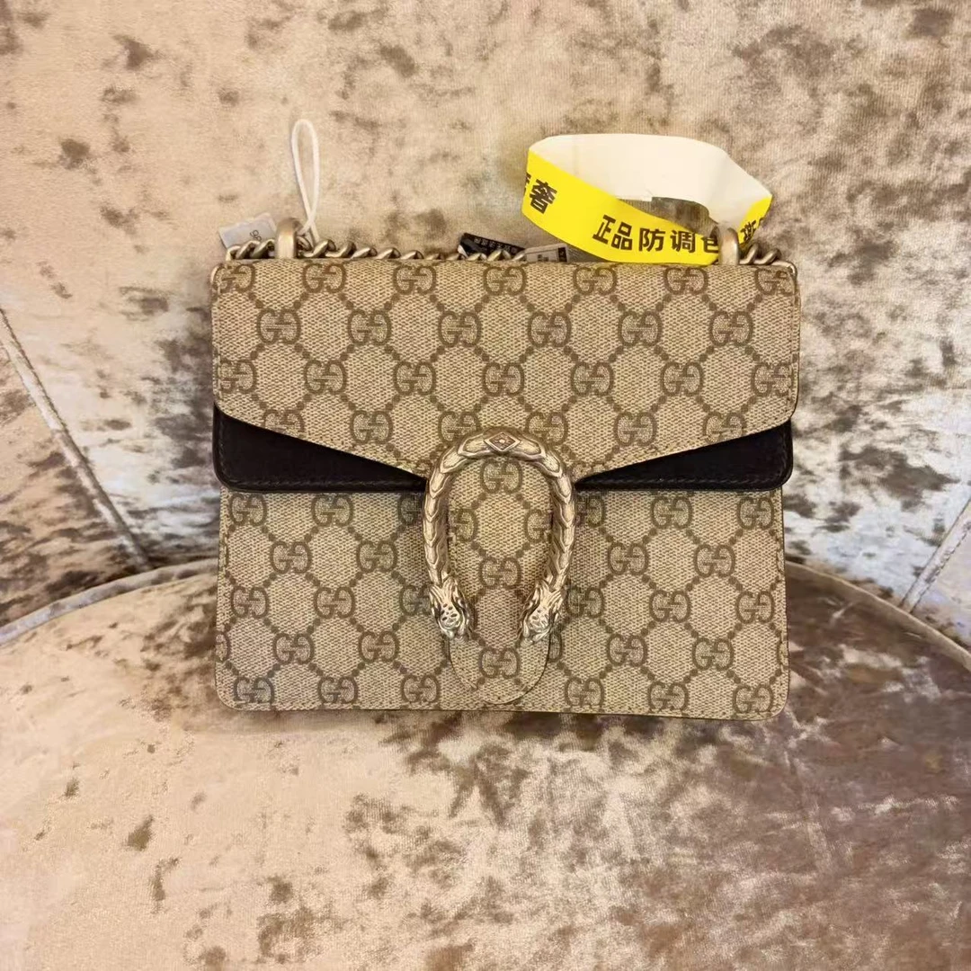 99新 GUCCI/古驰 古驰/Gucci 老花LOGO链条乌木拼黑 单肩包