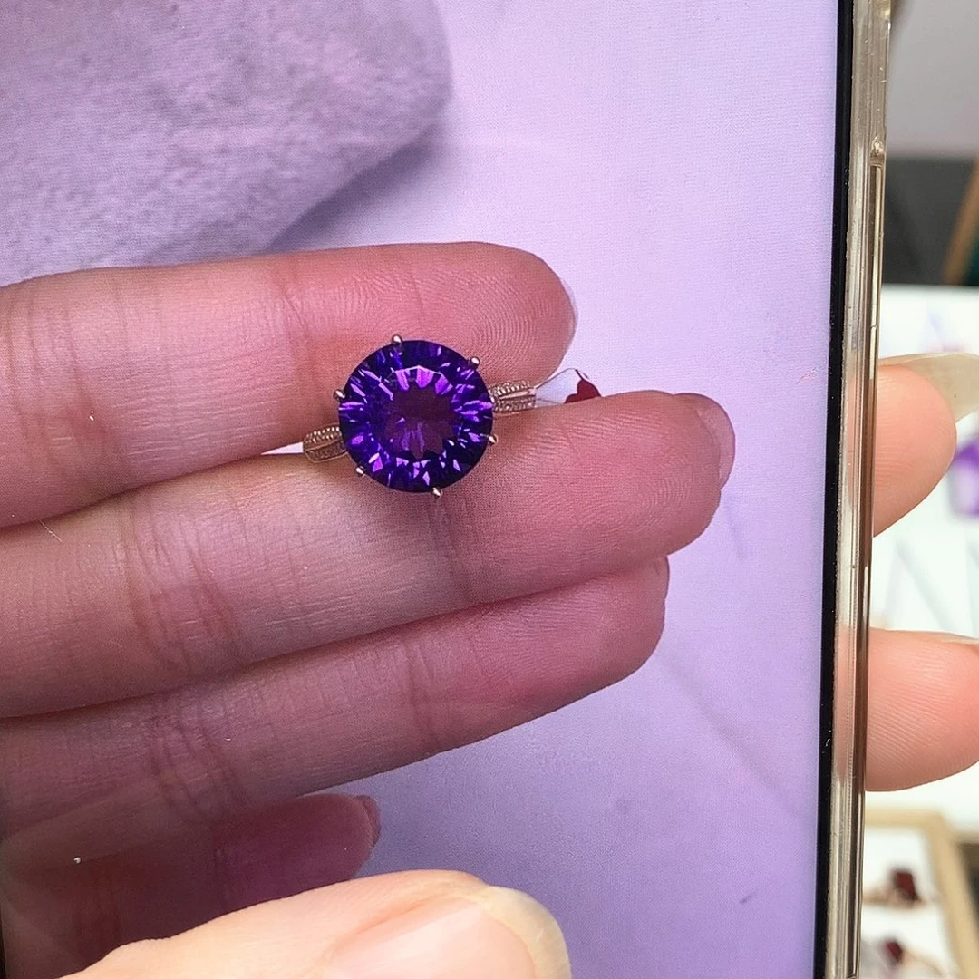 紫晶18K金镶嵌珠宝半成品L 戒指