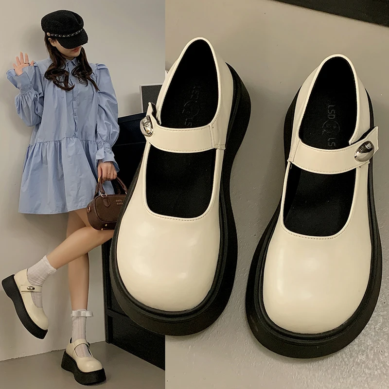 乐福鞋女2025春夏新款粗跟厚底英伦风复古时尚小个子玛丽珍小皮鞋
