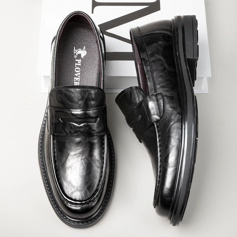6866断码休闲皮鞋男士黑色休闲套脚商务皮鞋一脚蹬
