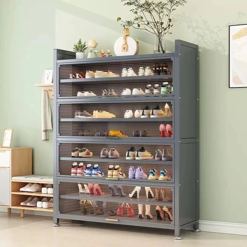 翻盖巨厚钢制鞋柜加厚户外鞋架加宽二合一透气收纳大容量带盖带轮