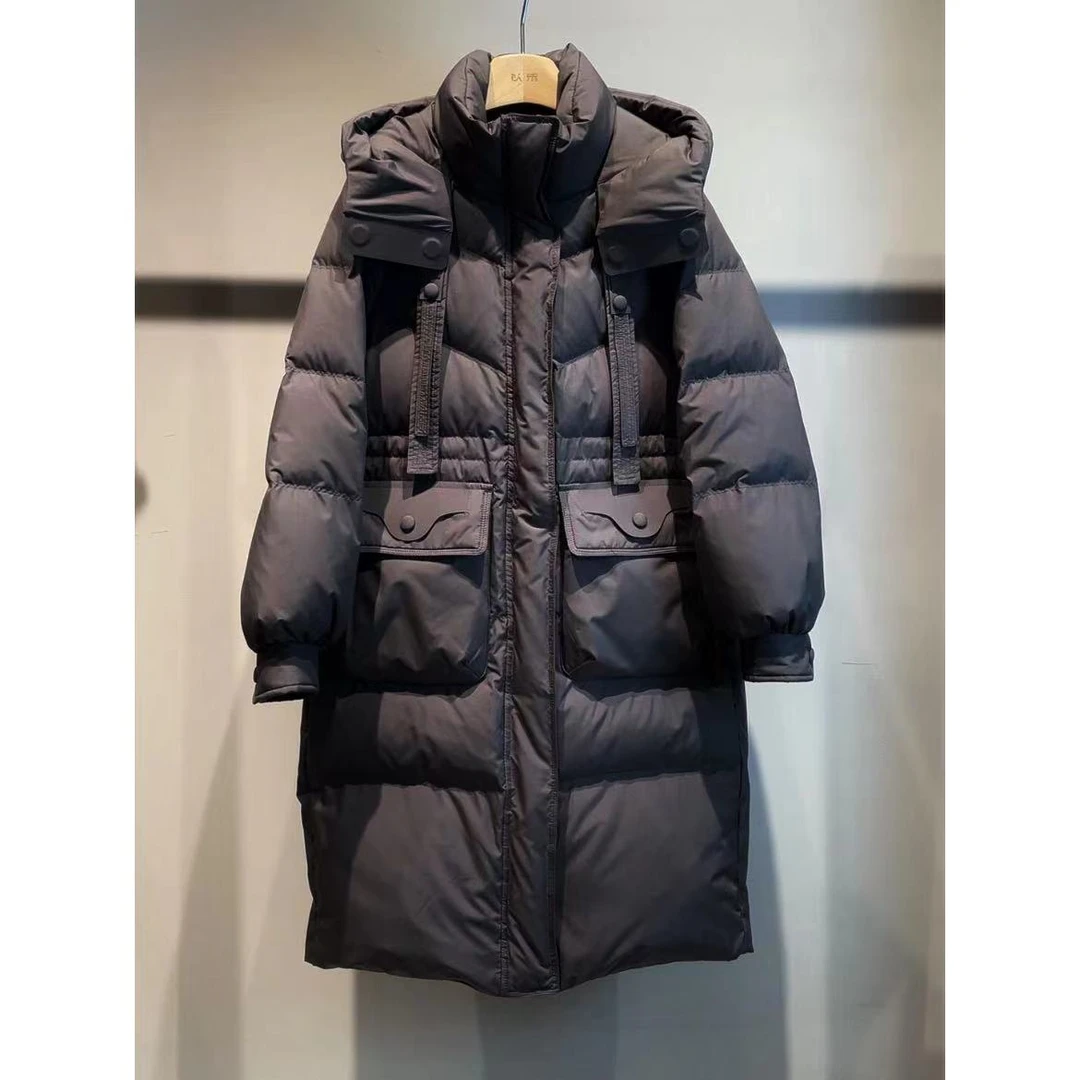 冬季新款高级感连帽长款大口袋羽绒服 H2246
