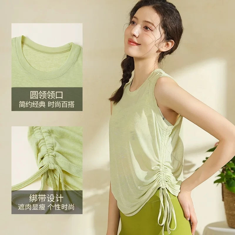 瑜伽服女夏季薄款透气宽松运动上衣跑步训练健身无袖T恤休闲罩衫