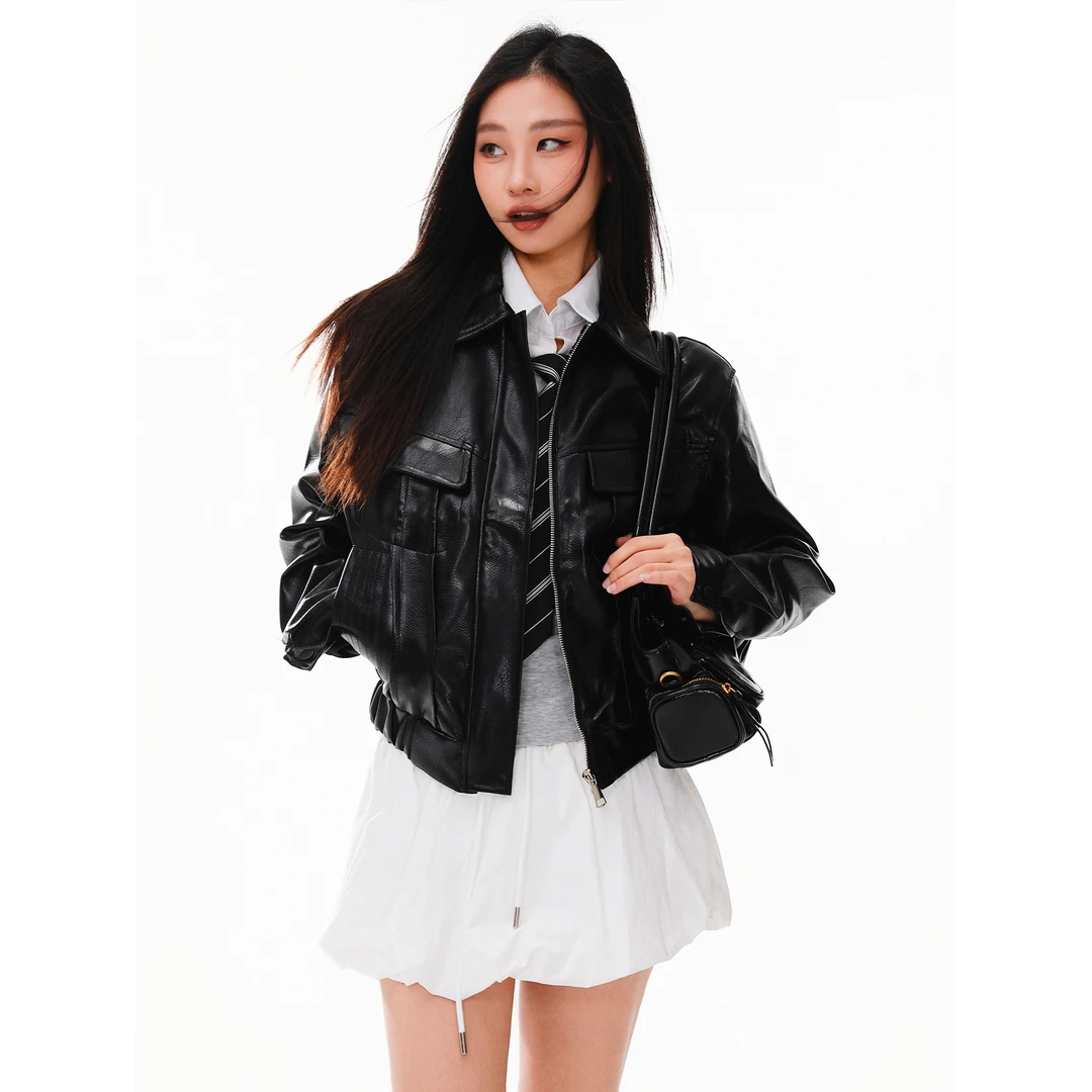 【龟龟家】春秋季新品女复古Pu皮夹克休闲辣妹街头时尚外套