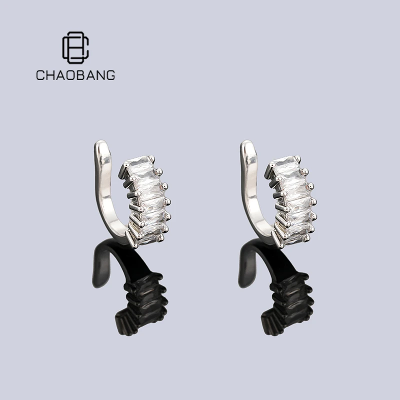 chaobang/潮邦 铜合金耳饰 方钻锆石耳骨夹无耳洞耳夹高级感饰品