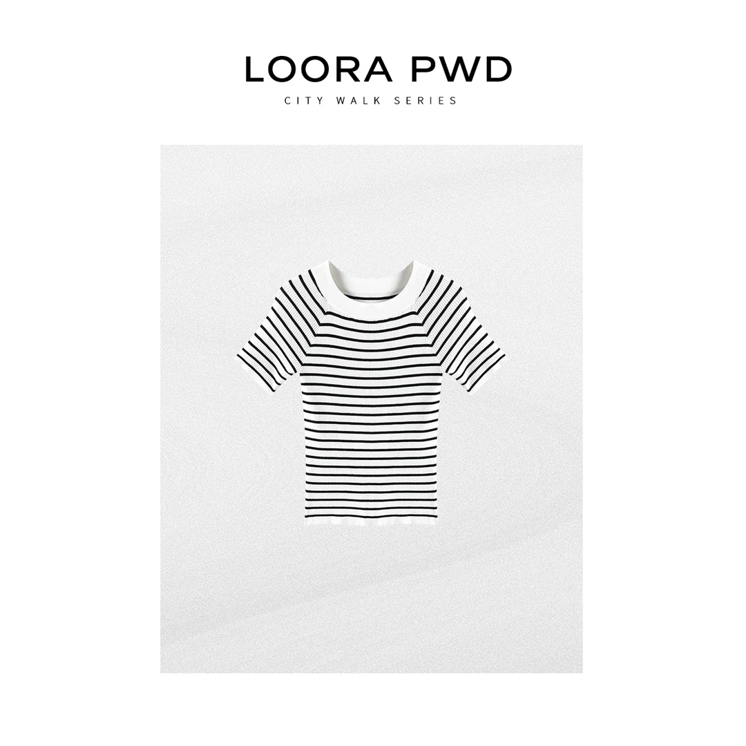 LOORAPWD/罗拉密码 夏季薄款黑白条纹圆领休闲T恤25CJBA0115N