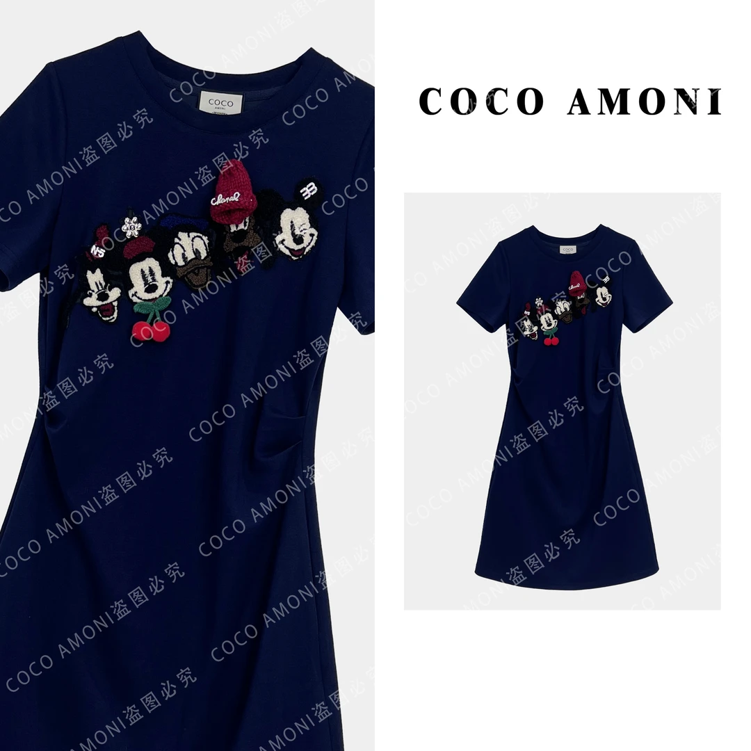 夏季爆款高级设计女装拼接米老鼠气质显瘦高定连衣裙ZC243