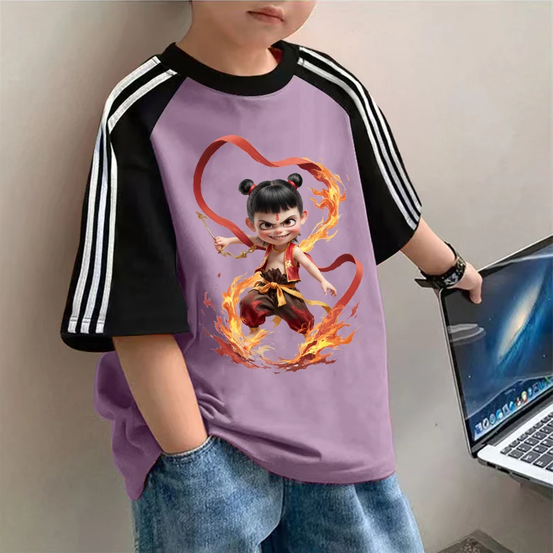国潮哪吒2025新款夏季男女中小儿童短袖t恤纯棉圆领百搭上衣潮