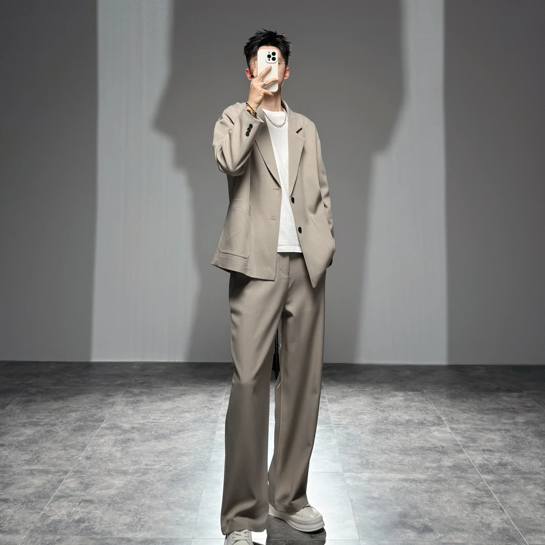 莱德的搭配 西服套装男士oversized休闲西装两件套宽松轻熟风痞帅