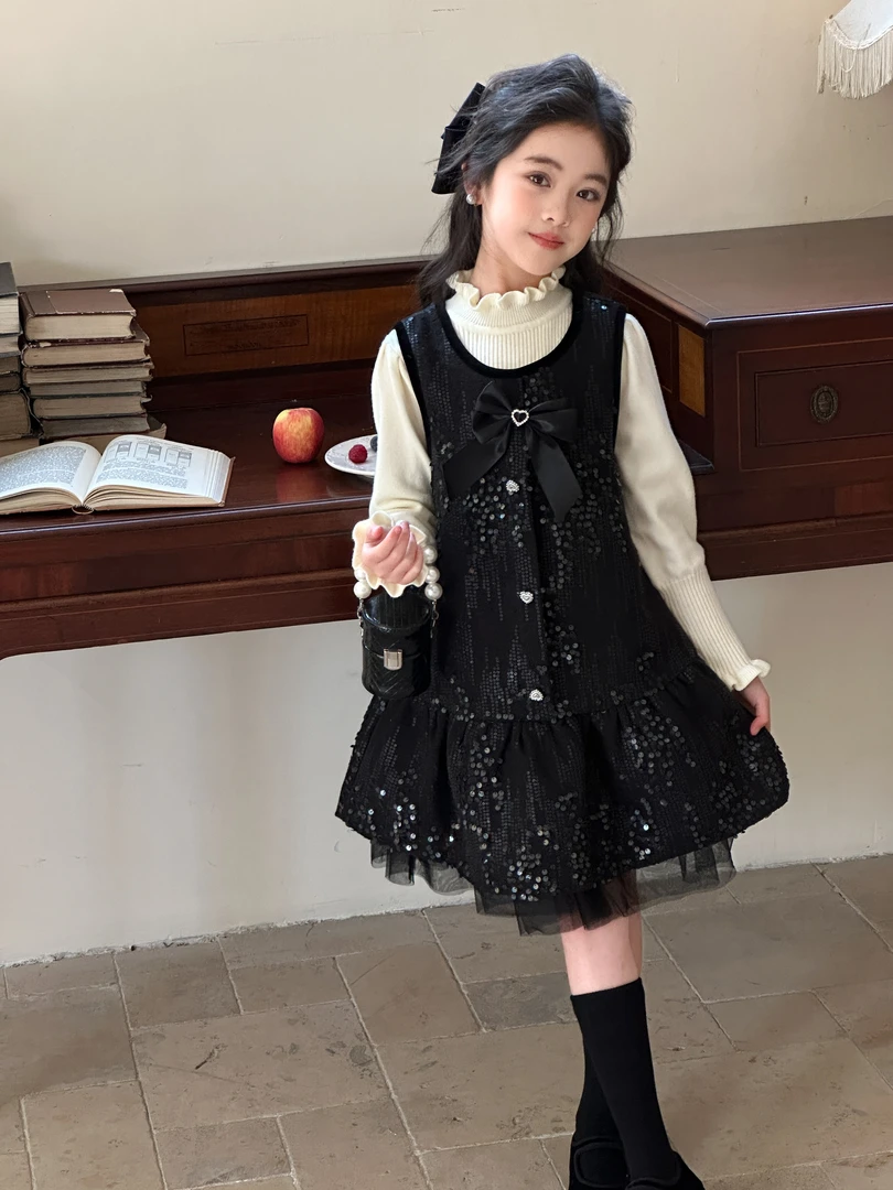 211【希】儿童时尚针织衫毛衣背心裙套装-3606