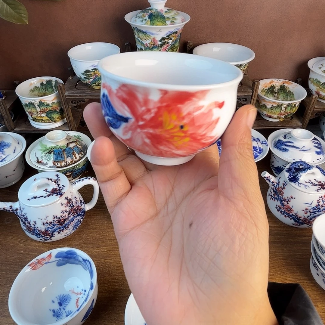 忠意堂釉下彩红牡丹微瑕不退