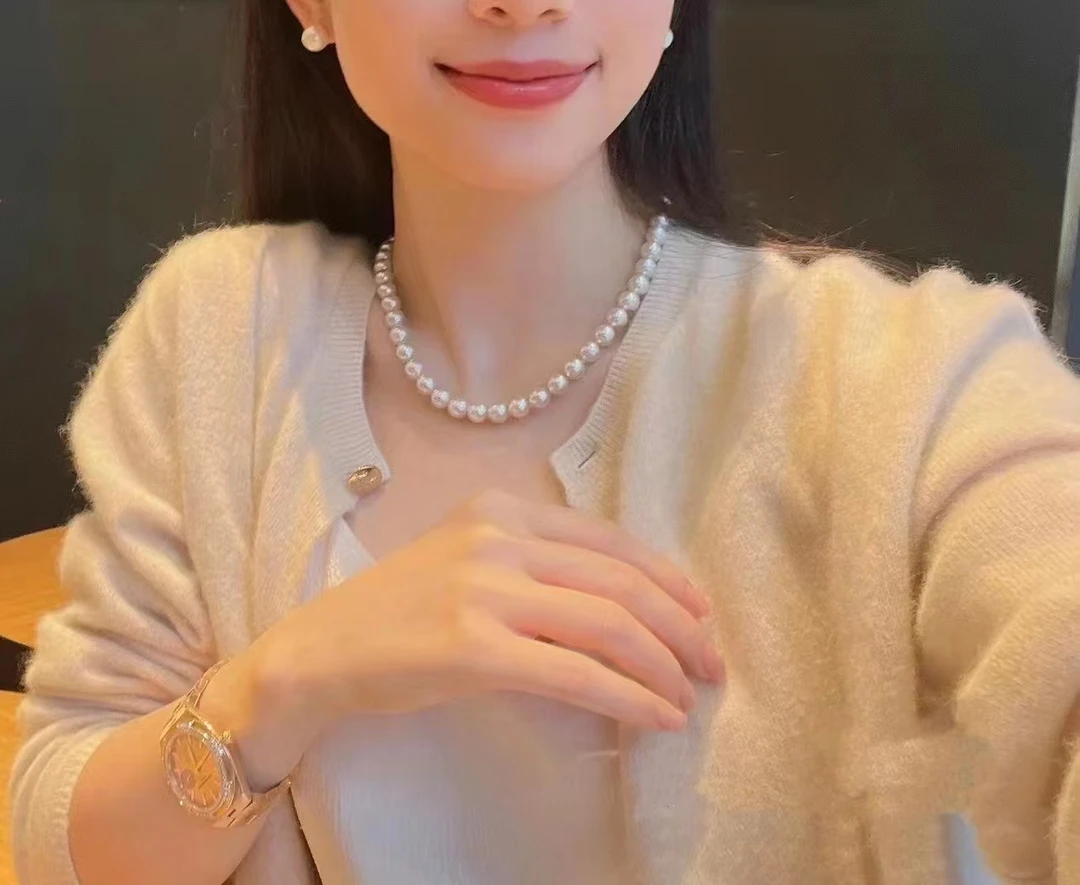 天然淡水7.5-8mm珍珠项链冷白极光无暇高品质气质百搭无瑕时尚