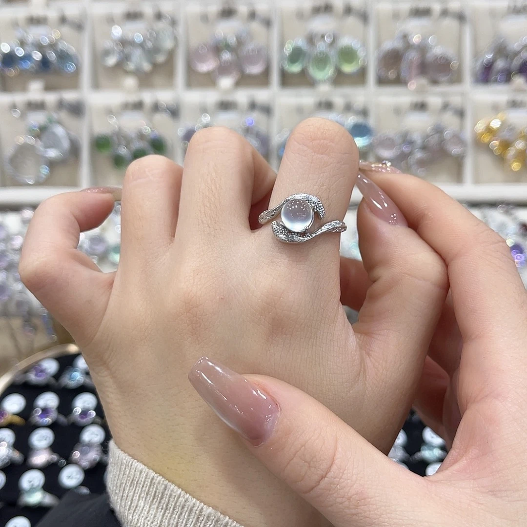 蛇纹石玉银S925镶嵌戒指