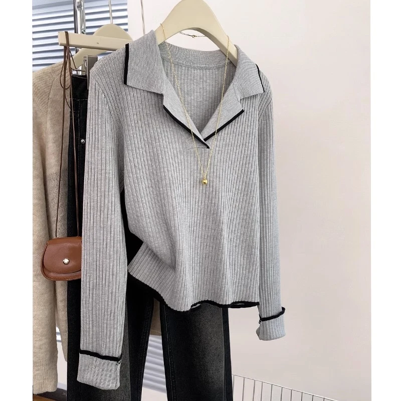 大码polo领打底针织衫女秋季新款胖妹妹洋气百搭宽松显瘦遮肉上衣